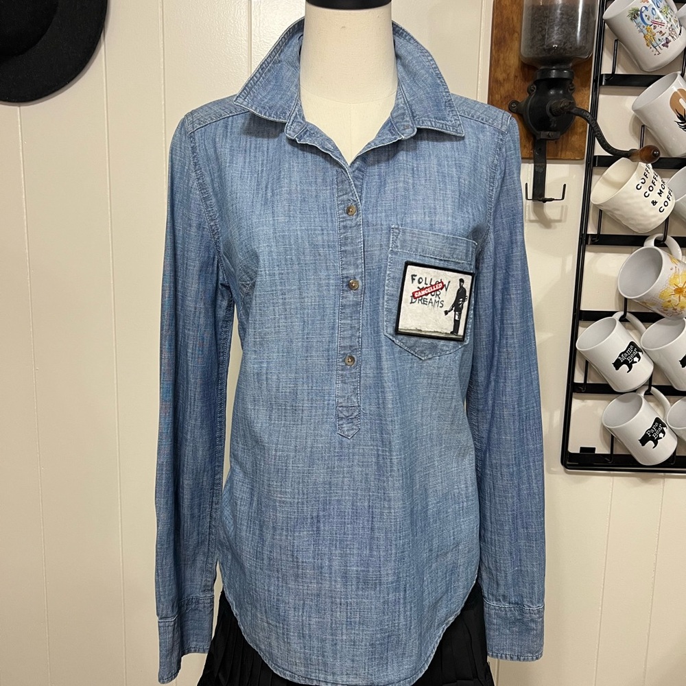 Denim Button-Up Shirt With Patch - image 4